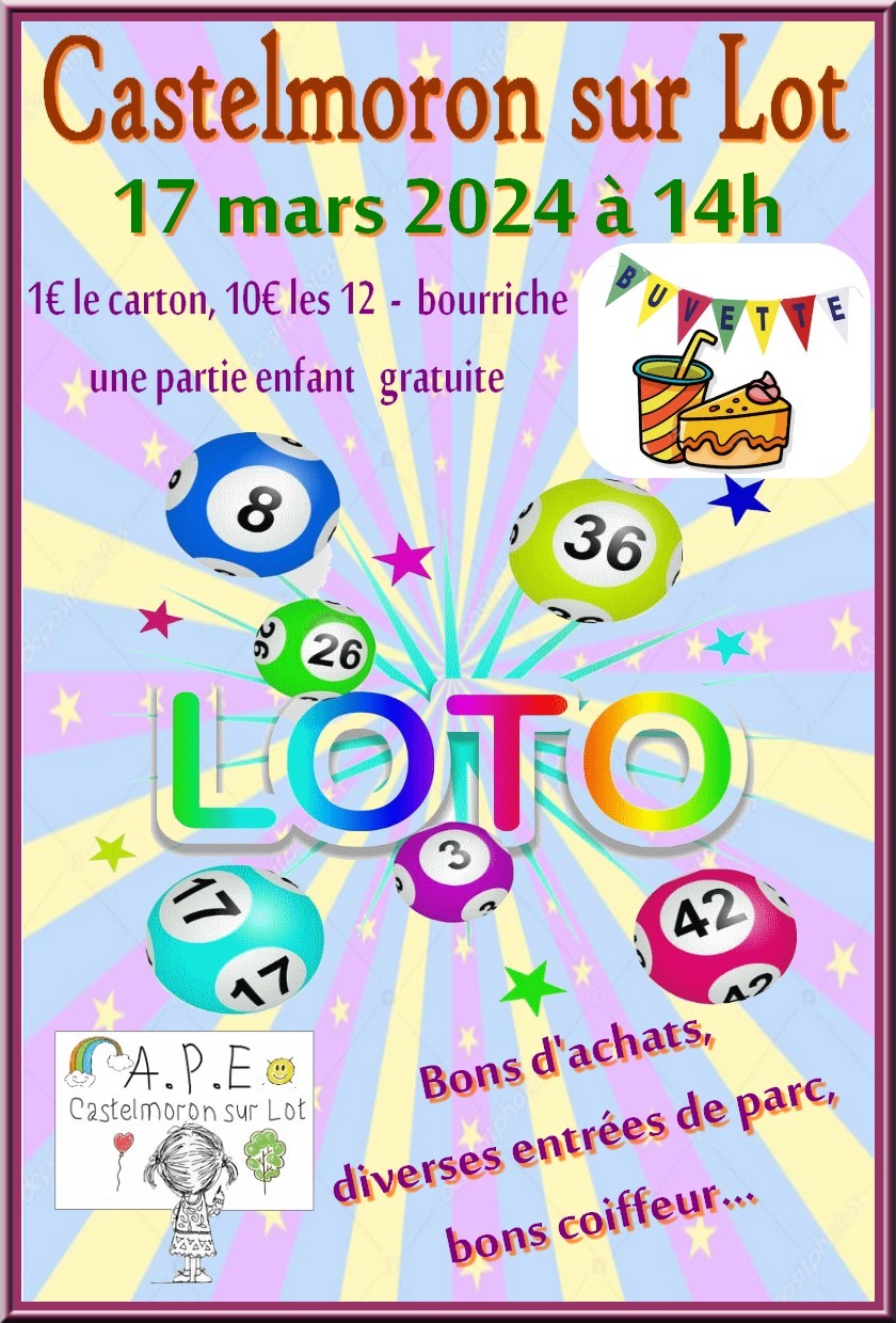 Loto des écoles Castelmoron sur Lot dimanche 17 mars 2024 Unidivers