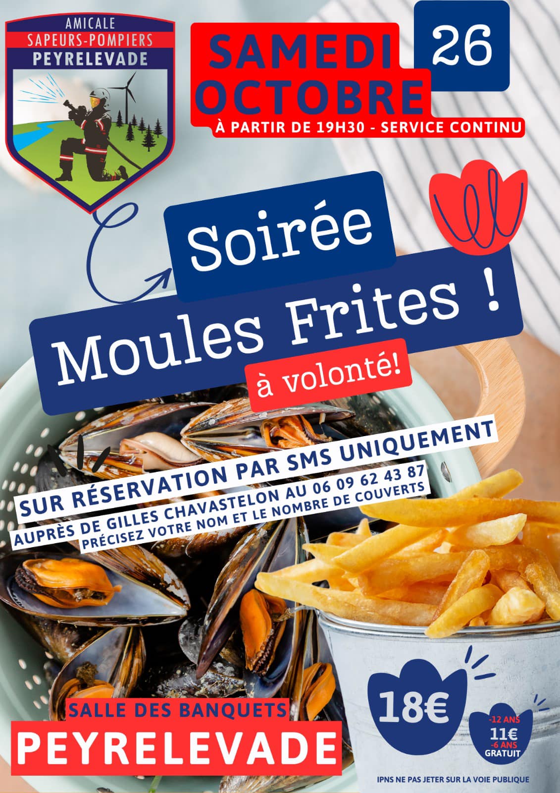 Soirée moules frites Salle des banquets Peyrelevade samedi 26 octobre 2024