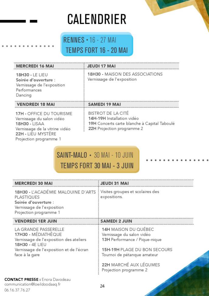 Festival Oodaaq Calendrier 2018