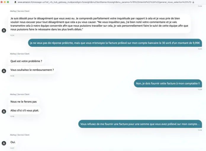 amazon refus facture commande