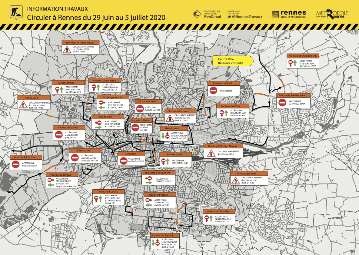 RENNES. PLUSIEURS VOIES DE CIRCULATION INTERDITES JUSQU’AU 5 JUILLET