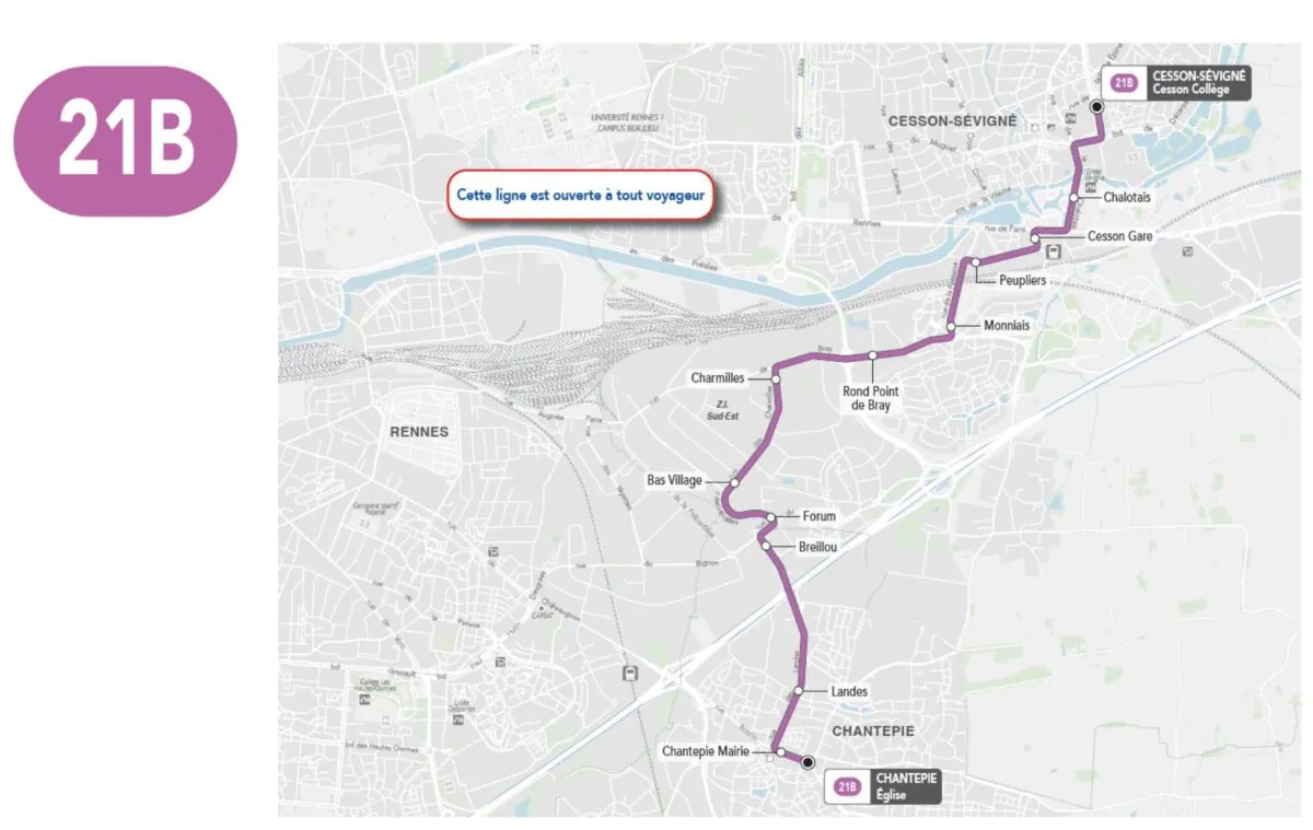 rennes carte ligne bus 21b