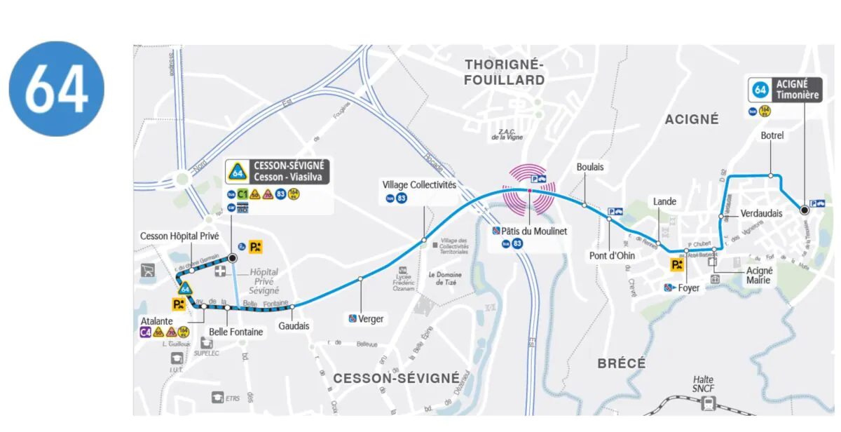 rennes carte ligne bus 64