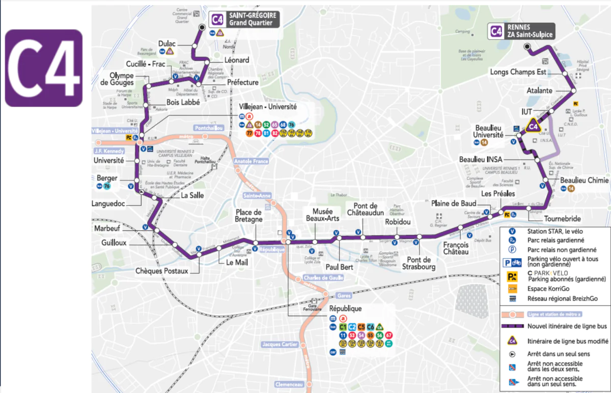 rennes carte ligne bus C4