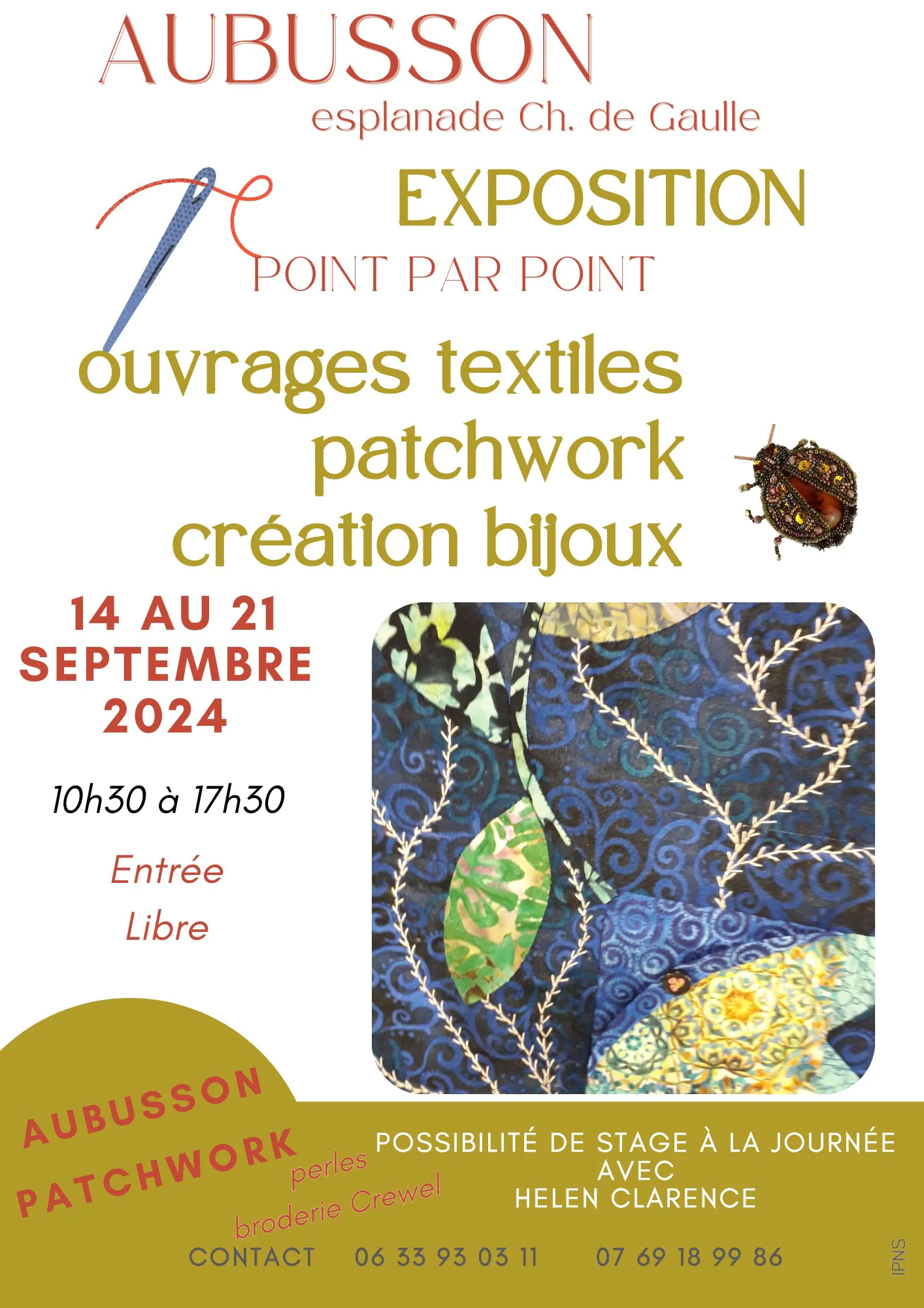 EXPOSITION Ouvrages textiles patchwork création bijoux