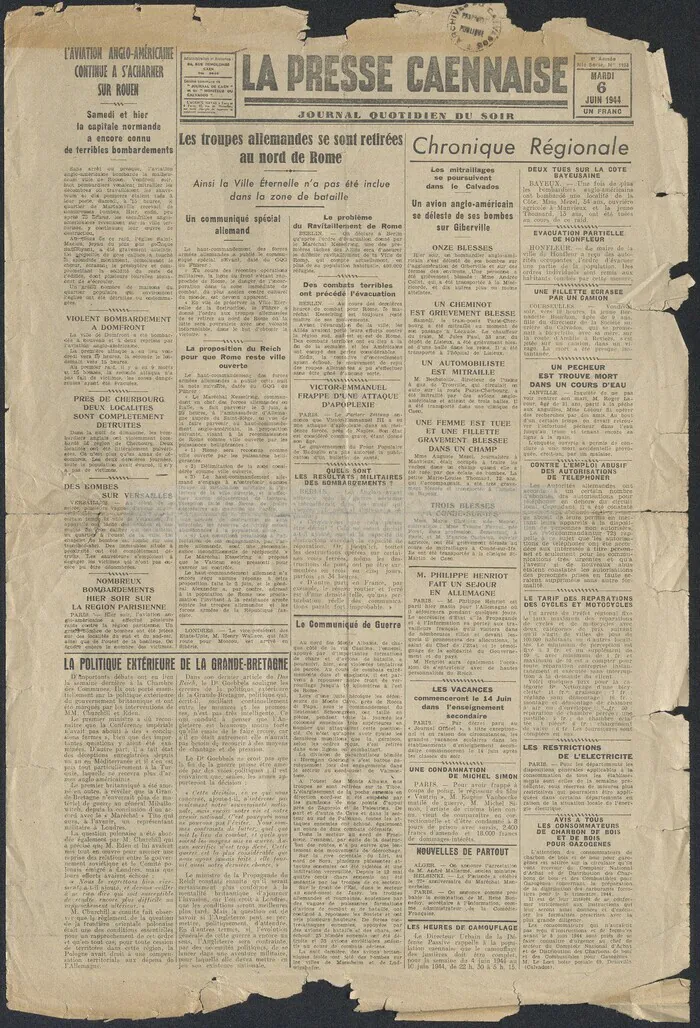 Exposition de numéros de presse originaux liés à la Seconde Guerre mondiale Archives départementales du Calvados Caen