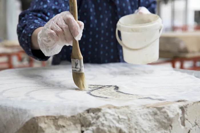 Visite de l'Atelier de restauration de mosaïques par l'équipe des restaurateurs Musée gallo-romain de Saint-Romain-en-Gal - Vienne Saint-Romain-en-Gal