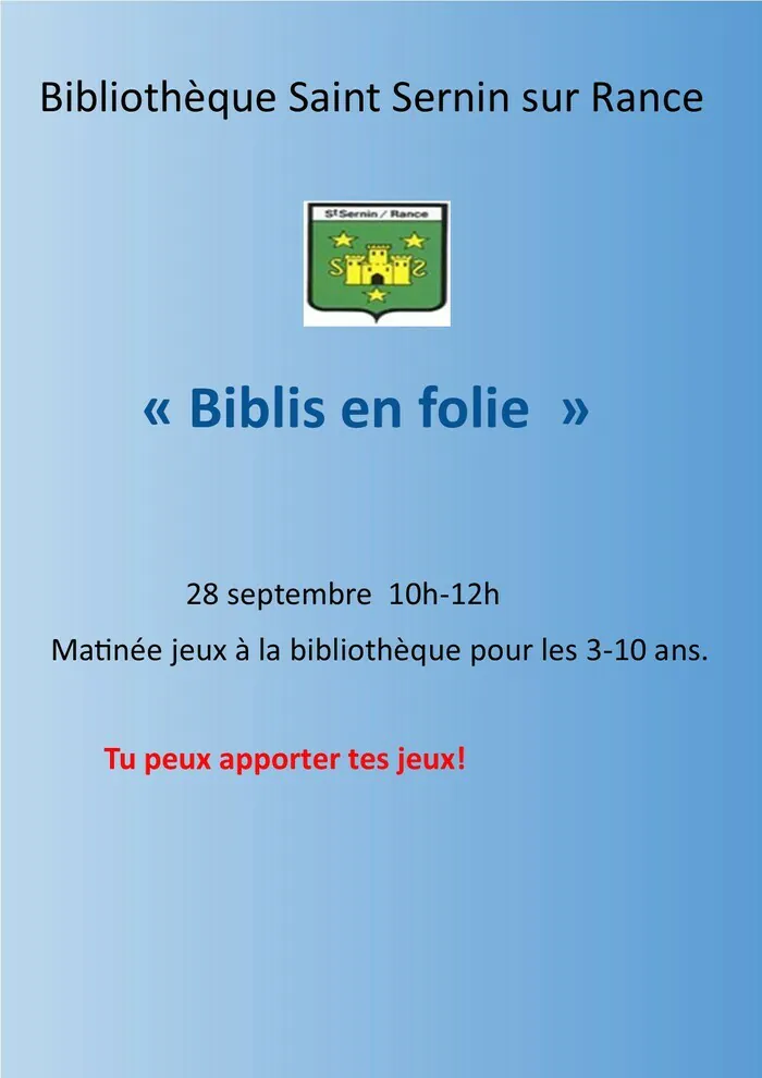 Jeux pour les 3-10 ans Bibliothèque Municipale Saint Sernin sur Rance Gap