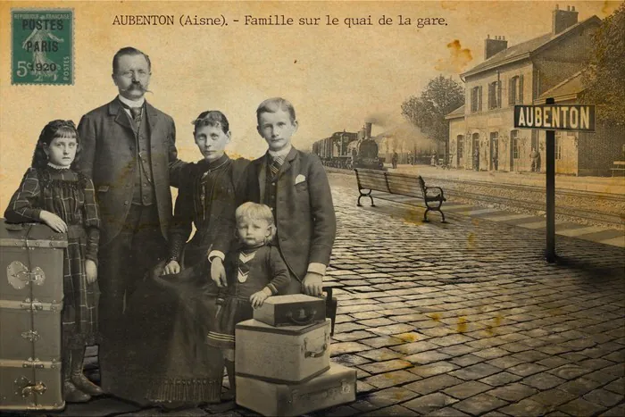 En carte postale : votre arrivée en famille (et en train) en gare d'Aubenton Église Notre-Dame d'Aubenton 02500 Aubenton Aubenton