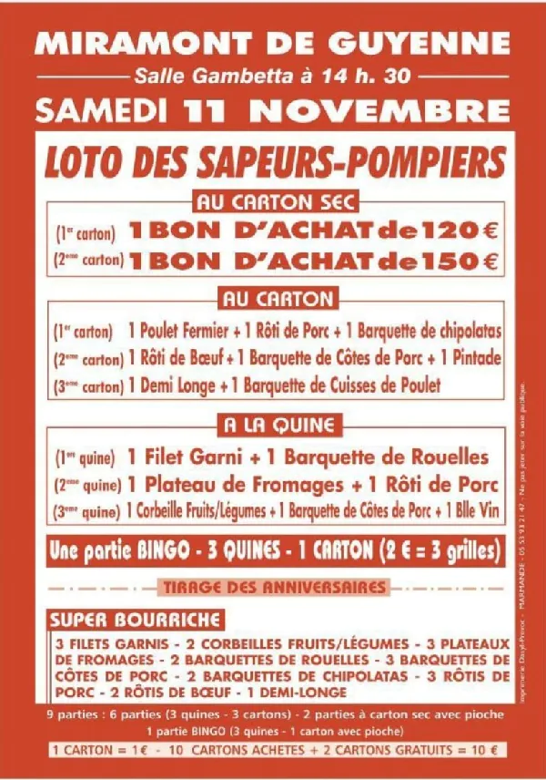 Loto de l'amicale des Sapeurs-Pompiers