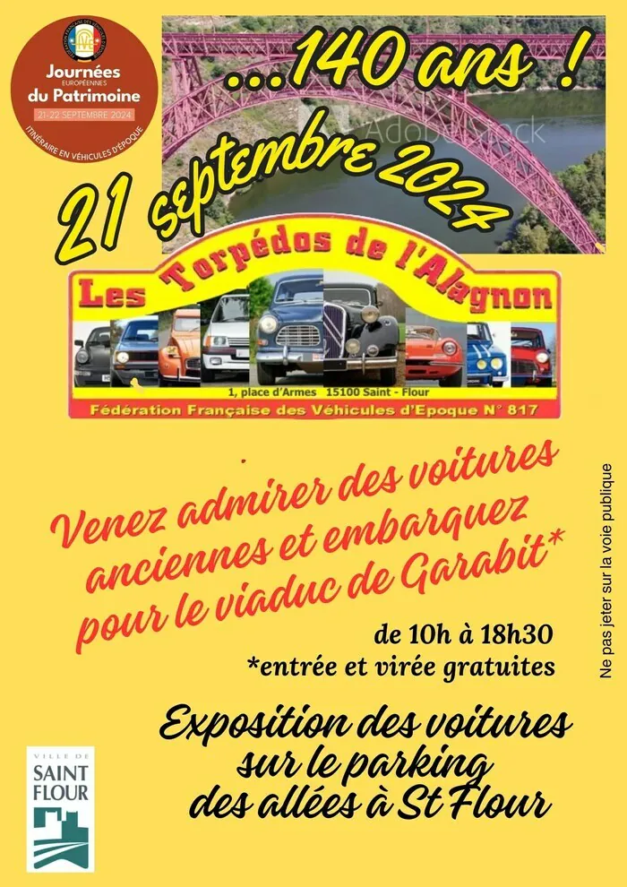 Expo de voitures anciennes et virée du patrimoine au viaduc de Garabit Parking des Allées Saint-Flour