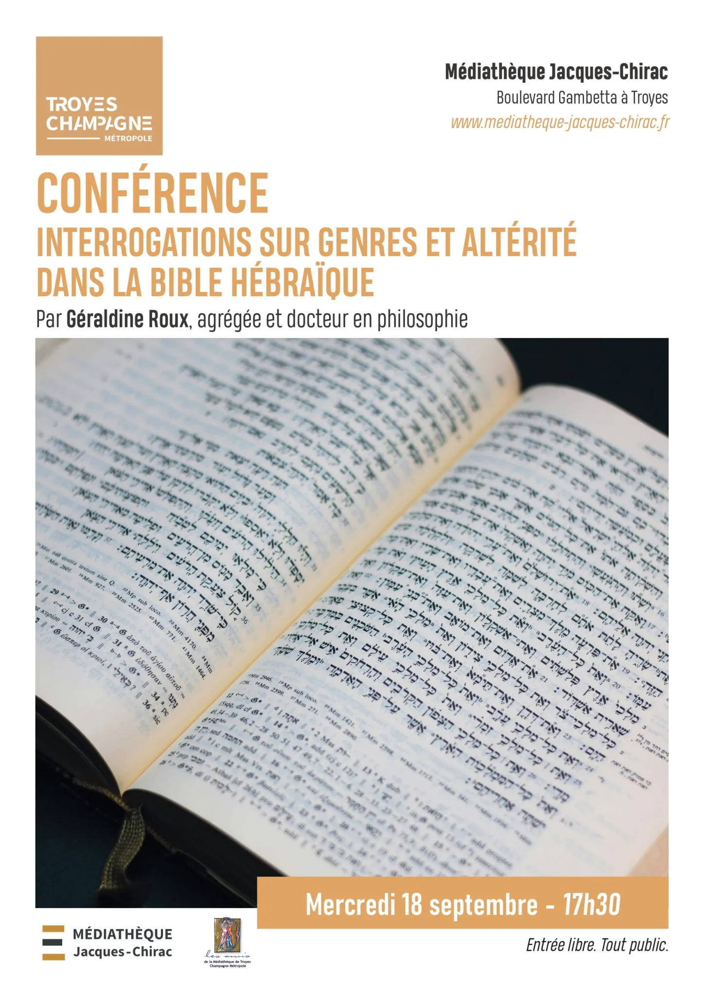 Conférence "Interrogation sur genres et altérité dans la Bible hébraïque"