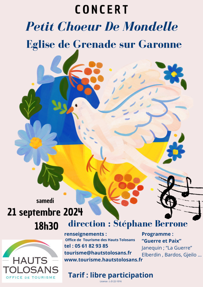 Concert de chorale par le Petit Choeur De Mondelle dirigé par Stéphane Berrone Église Notre-Dame de l'Assomption Grenade