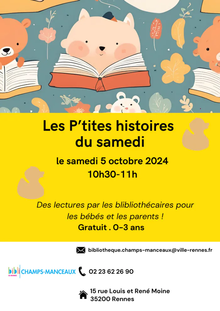 Les p'tites histoires du samedi bibliothèque Champs-Manceaux Rennes