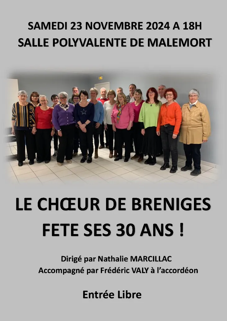 Concert le Choeur de Bréniges fête ses 30 ans !