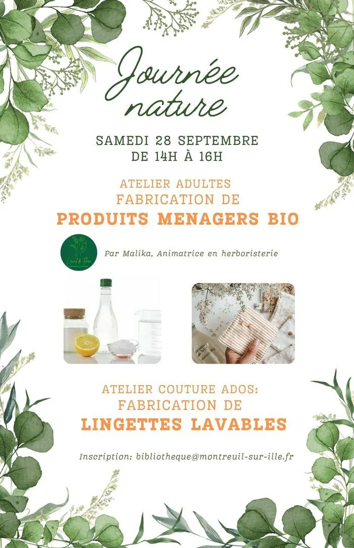 Atelier de fabrication de produits ménagers Médiathèque de Montreuil sur Ille 10 rue du Clos Gérard 35440 Montreuil sur Ille Montreuil-sur-Ille