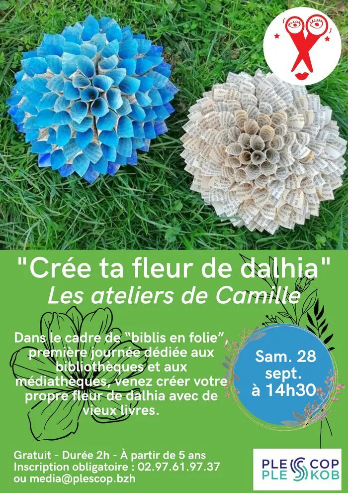 Atelier de création manuelle - fabrication d'une fausse fleur de dahlia Médiathèque De Plescop Plescop