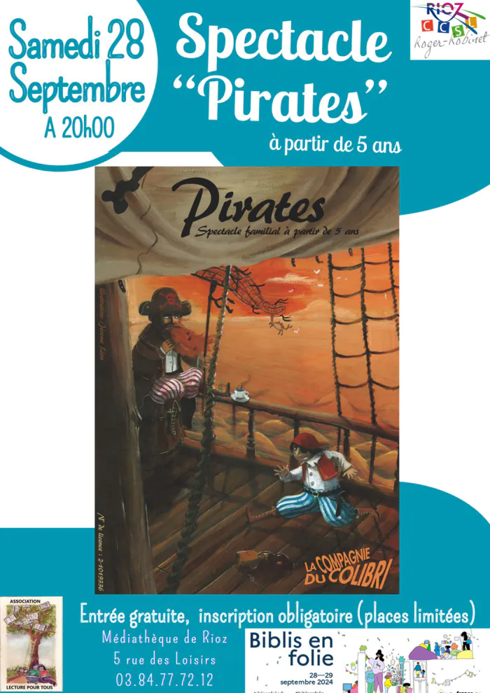 Théâtre: Pirates spectacle familial dès 5 ans Médiathèque de Rioz Rioz