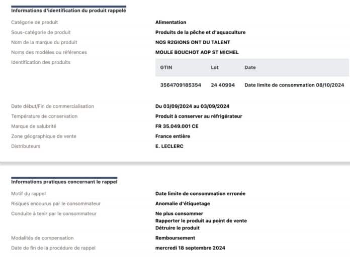 rappel moules leclerc rappel moules leclerc