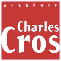 lettres blanches sur fond rouge carré : Académie Charles Cros