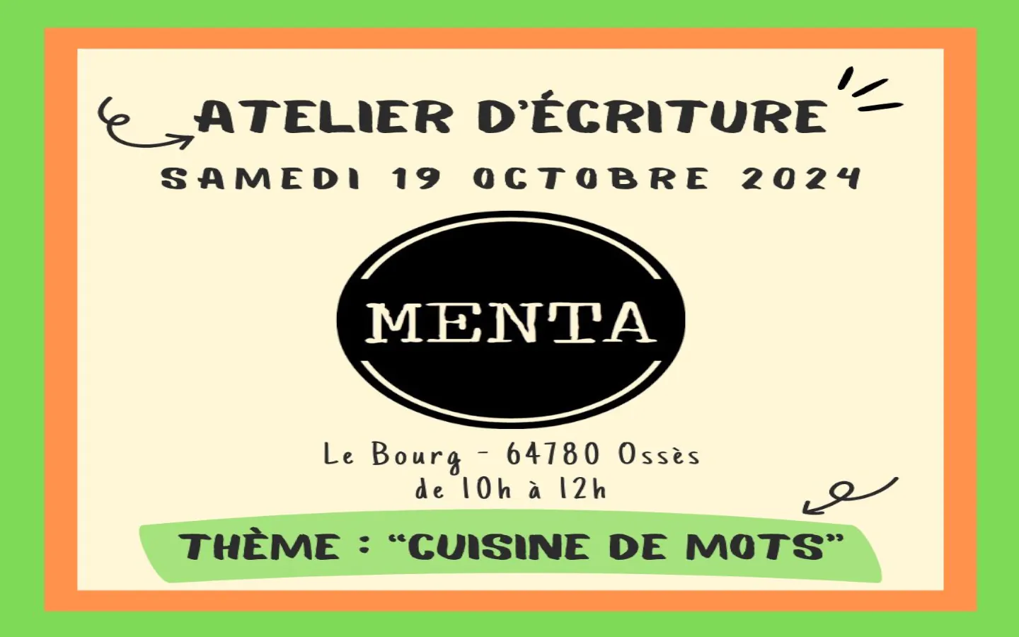 Atelier d'écriture thème cuisine des mots