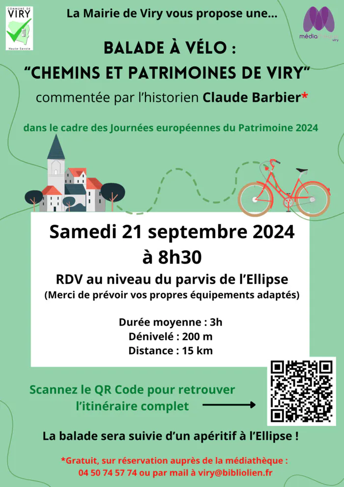 Balade à vélo : "Chemins et patrimoines de Viry" Parvis de l'Ellipse Viry