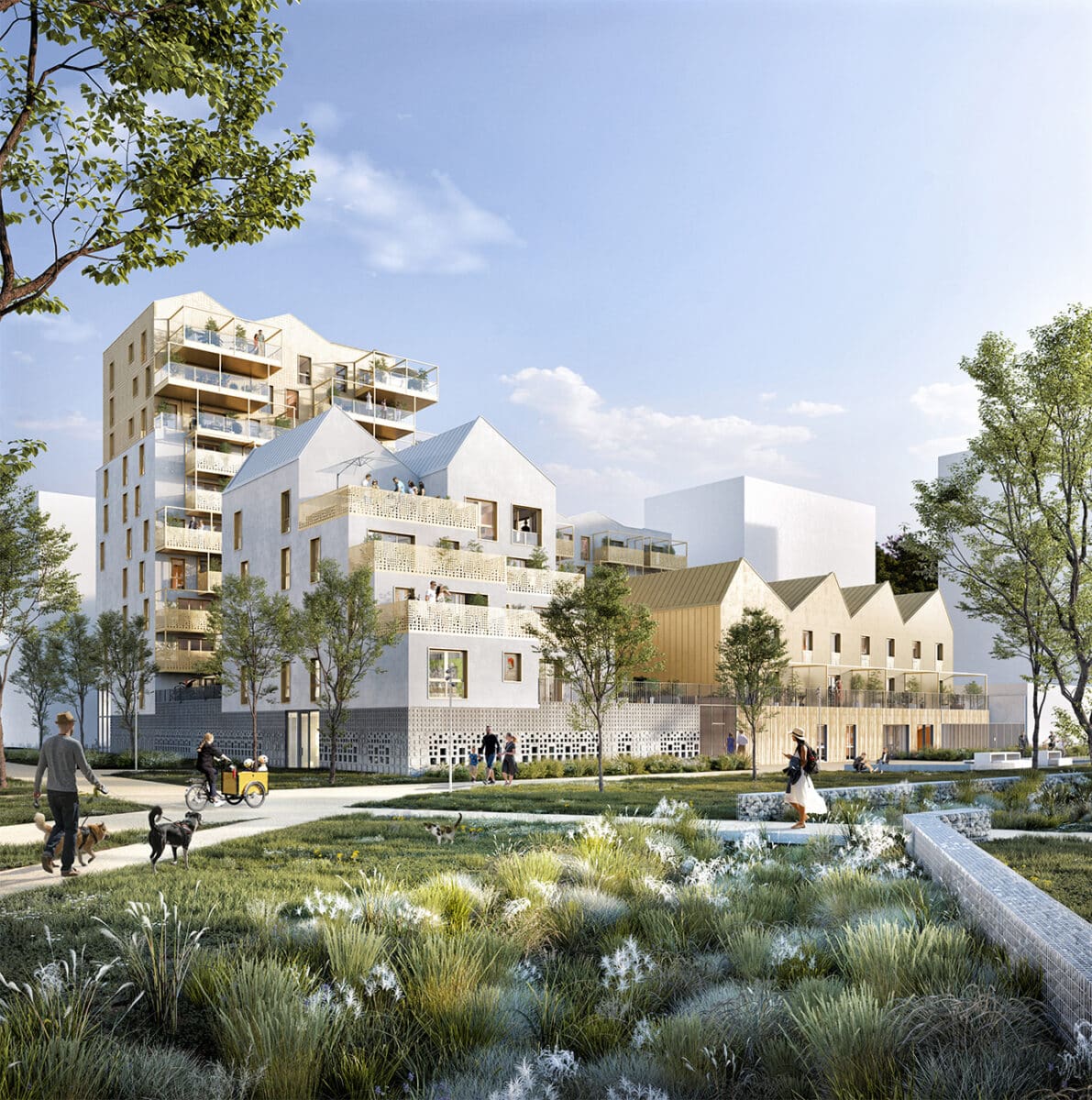 Résidence Topaze - Vue du Parc M.C. Vaillant Couturier, quartier de Baud Chardonnet, Visuel, Agence INUI