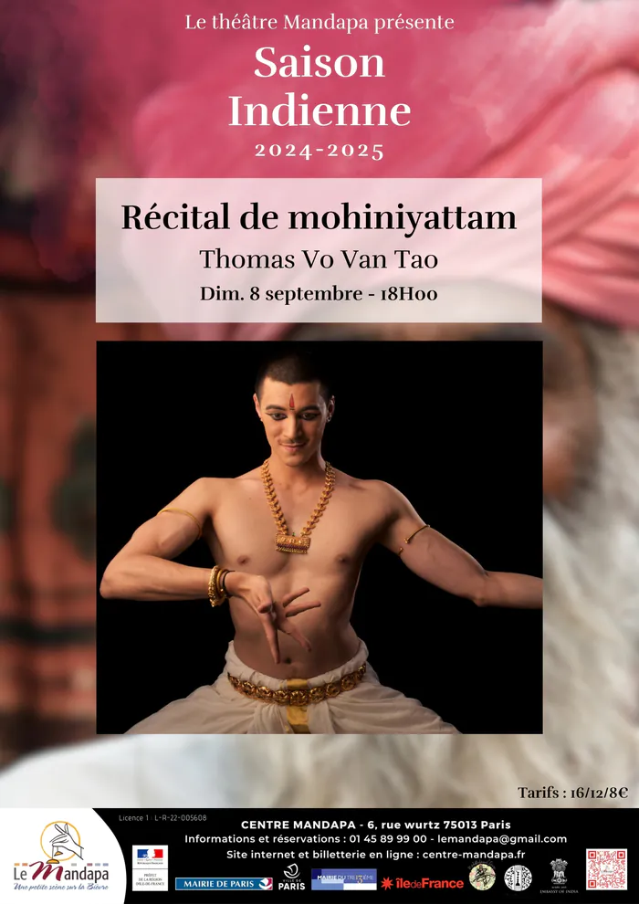 Récital de Mohiniyattam - Danse indienne par Thomas Vo Van Too Théâtre Mandapa Paris