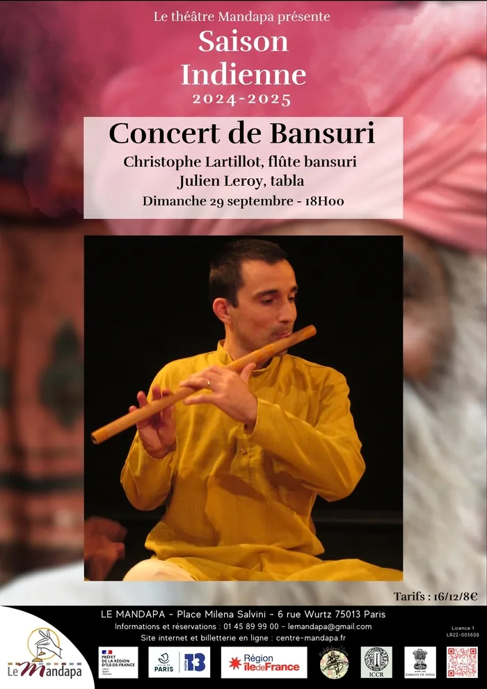 Concert de Bansuri - Musique d'Inde du Nord Théâtre Mandapa Paris