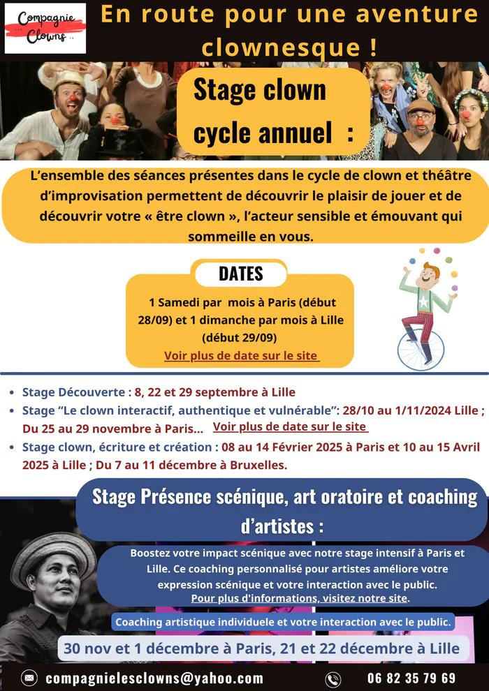 STAGE CLOWN CYCLE ET THÉÂTRE D'IMPRO : RECONNECTEZ-VOUS À VOTRE ART ! théatre moderne Arc-lès-Gray