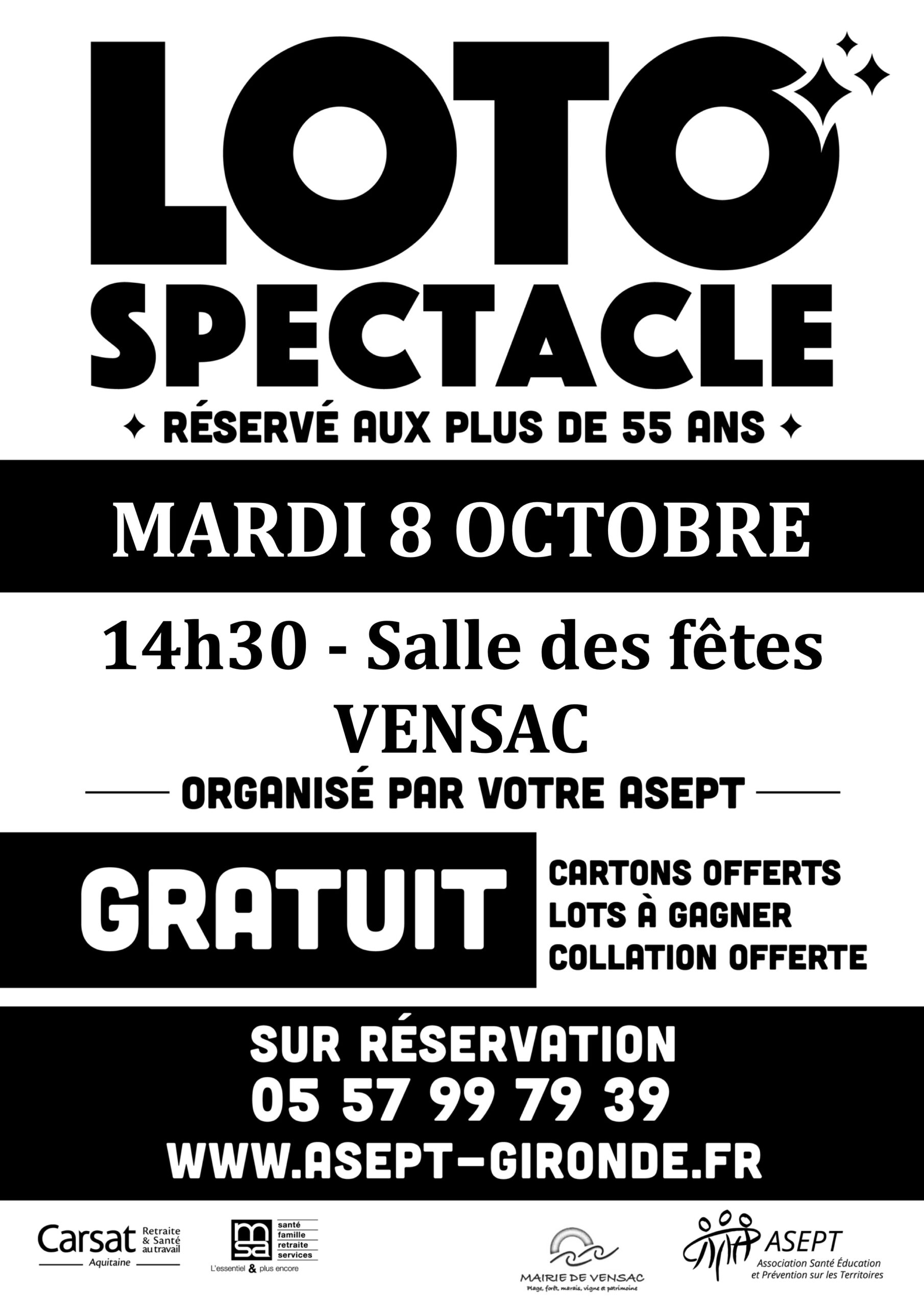 Loto spectacle réservé aux plus de 55 ans organisé par l' ASEPT-Sur réservation-