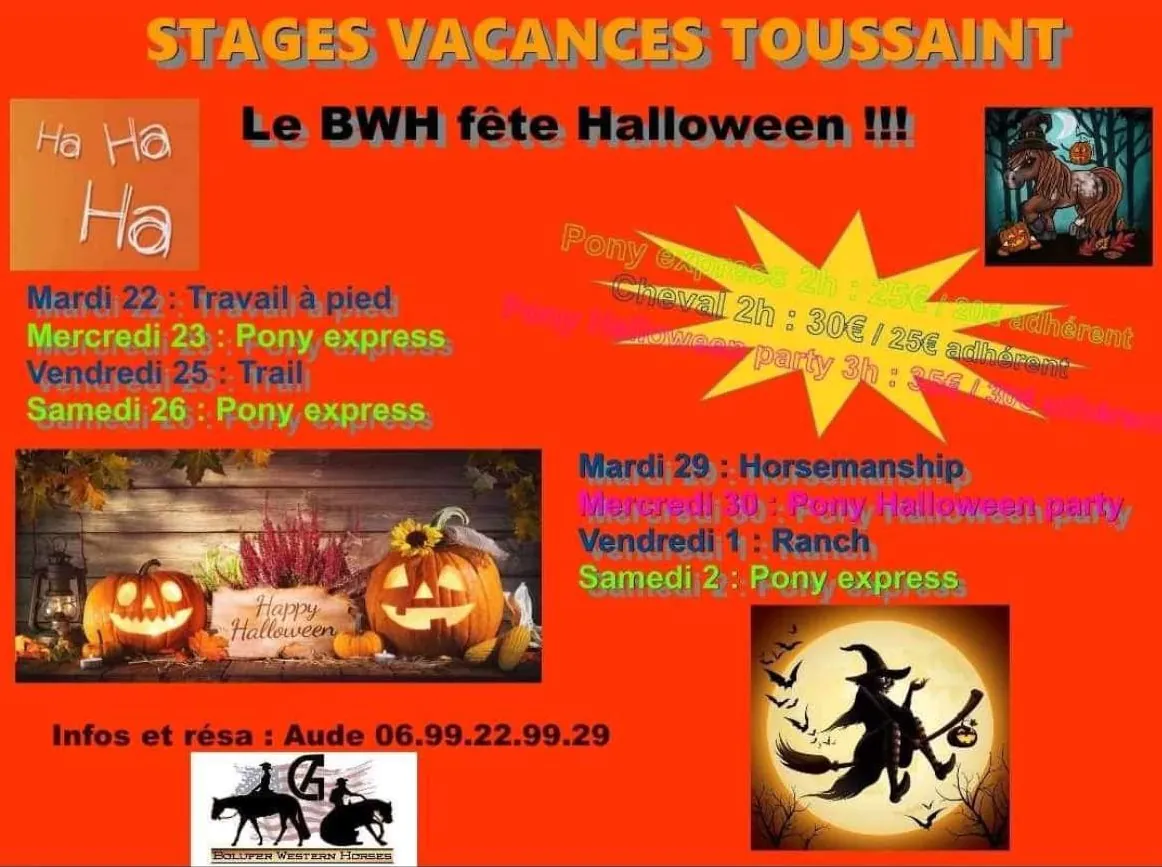 STAGES VACANCES DE LA TOUSSAINT BOLUFER WESTERN HORSE FÊTE HALLOWEEN