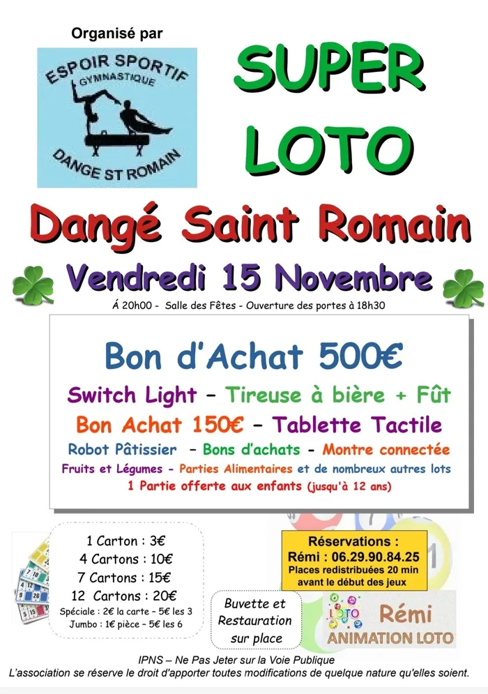 LOTO LE 15/11 ESPOIR SPORTIF GYMNASTIQUE