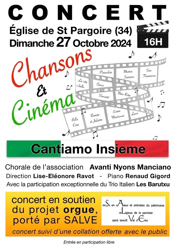 Concert Chansons et cinéma italien Eglise de Saint-Pargoire - Hérault Saint-Pargoire