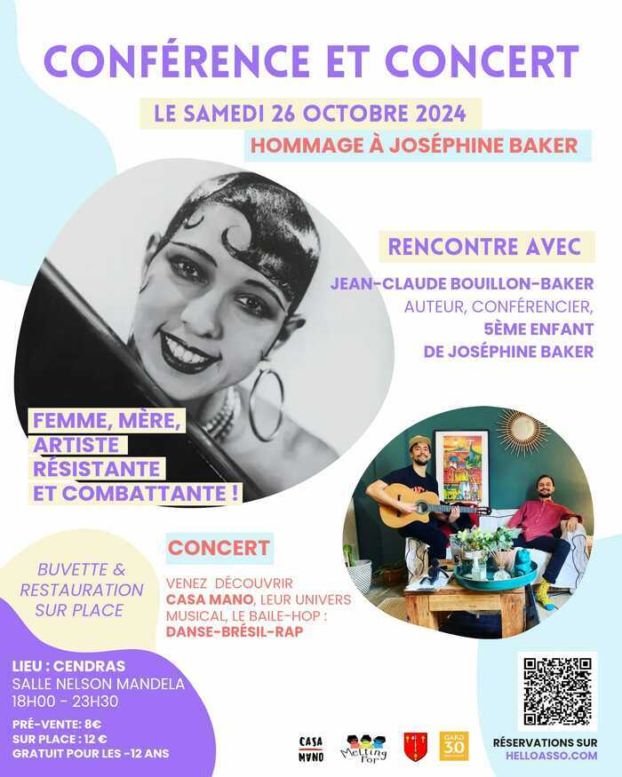 Conférence hommage Joséphine BAKER et concert Casa Mano Espace Nelson Mandela Cendras