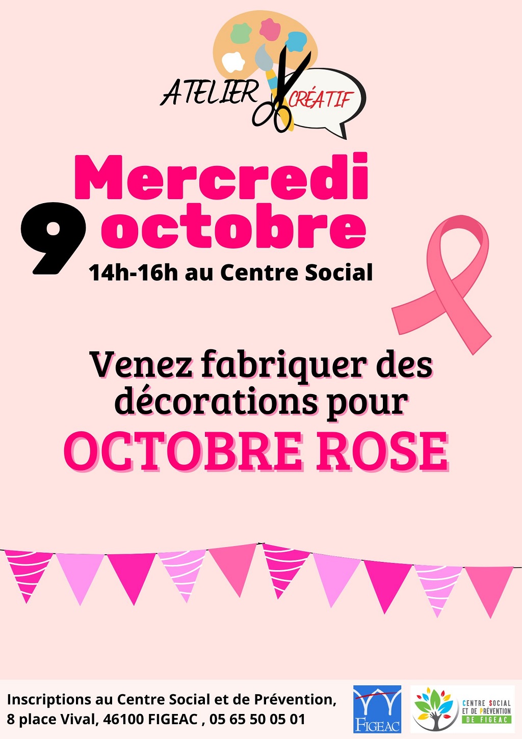 Atelier créatif au centre social à Figeac décorations pour octobre rose