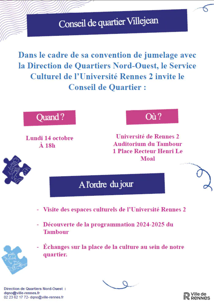 Invitation au conseil de quartier de Villejean _ Ouvert à tous Le Tambour - Université Rennes 2 (Rennes) Rennes