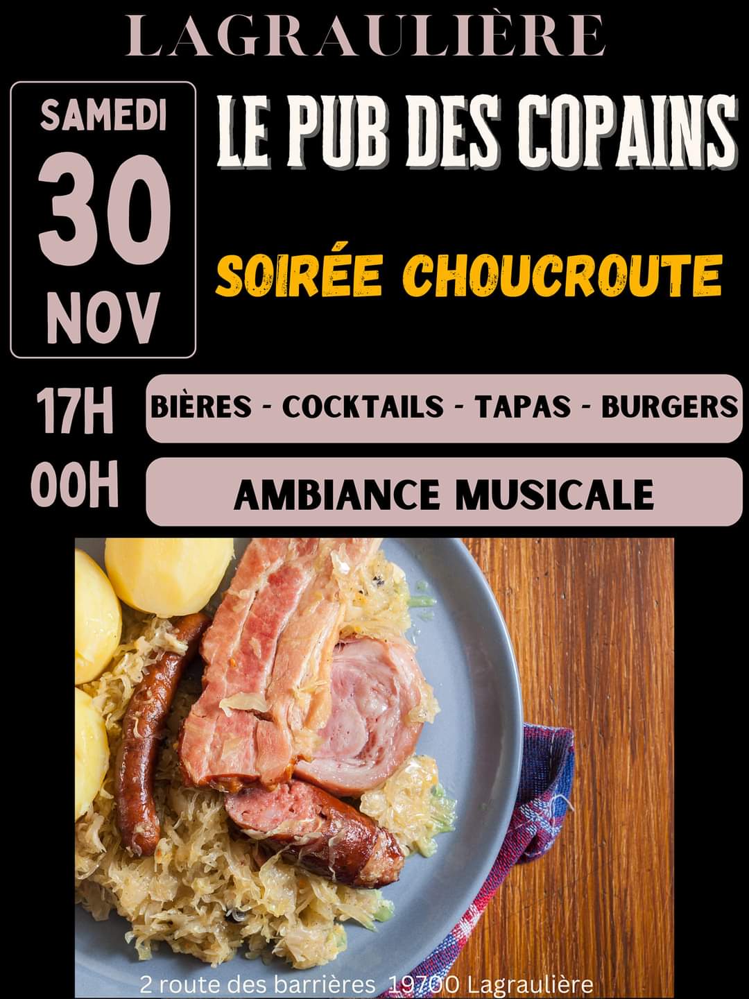 Le Pub des copains Soirée choucroute