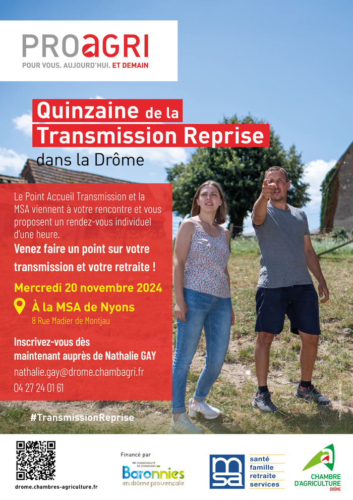 Permanences conjointes Point Accueil Transmission avec le service retraites de la MSA à Nyons : venez faire un point sur votre situation personnelle ! Nyons (26) Nyons