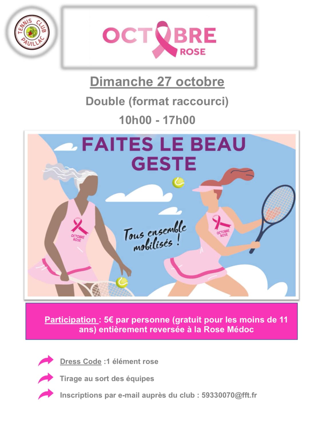 Octobre Rose 2024 tournoi de tennis à Pauillac