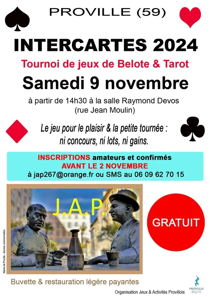 Intercartes 2024 - tournoi de jeux de Belote & Tarot proville Proville