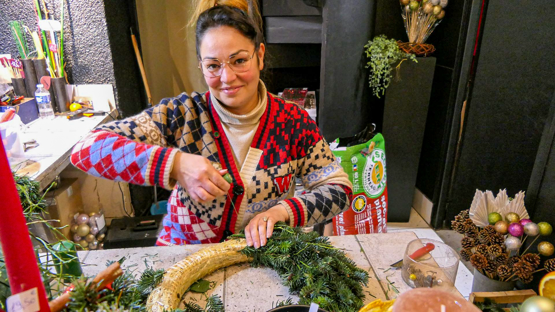 Atelier d'art floral centre de table de Noël