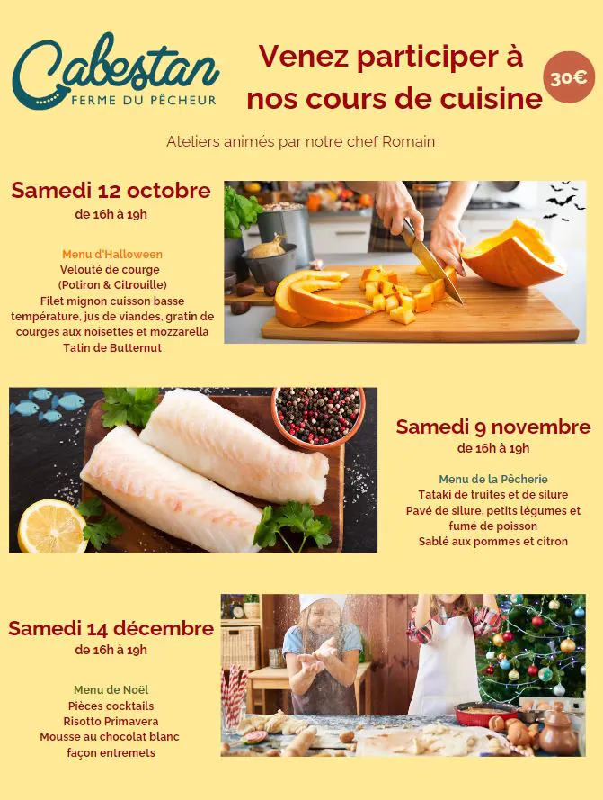 Cours de cuisine "menu de la Pêcherie"