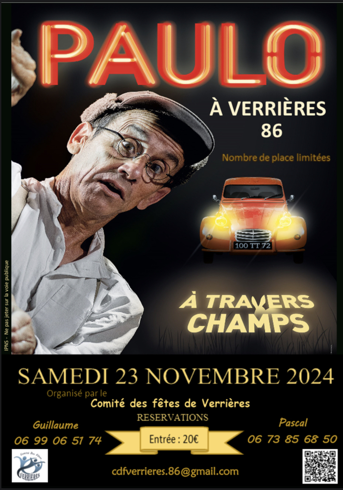 PAULO "A Travers Champs..." à Verrières le 23 Novembre 2024 à 20h30 Salle polyvalente 86410 Verrieres Verrières