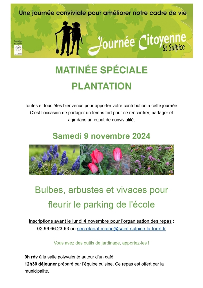 Matinée citoyenne du 9 novembre Salle polyvalente Saint-Sulpice-la-Forêt