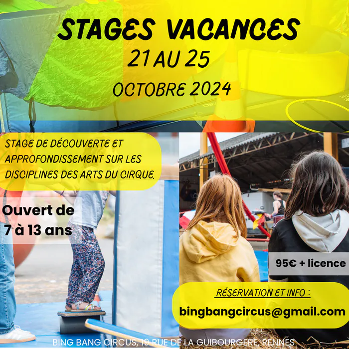 Stages vacances cirque pour les 7/13ans Bing Bang Circus Rennes