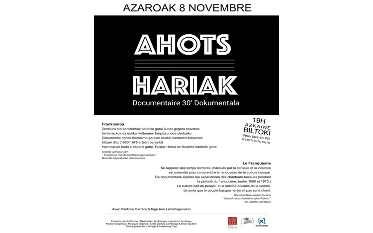 Documentaire "Ahots Hariak" d'Inge Arin Larrañaga