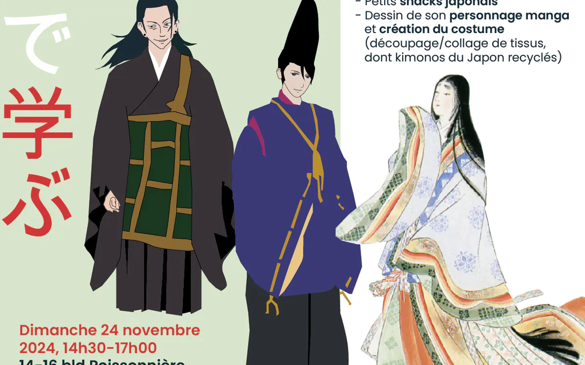 Ateliers 'Moi en Manga' - Crée ton modèle de costume japonais "Âge d'or Heian" Salle d'atelier Paris