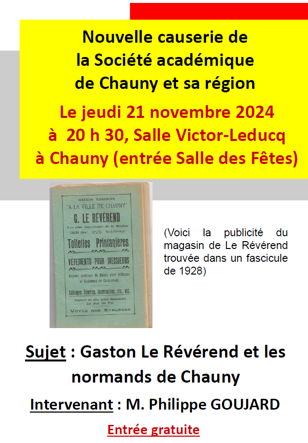 Nouvelle causerie de la Société académique de Chauny et sa région