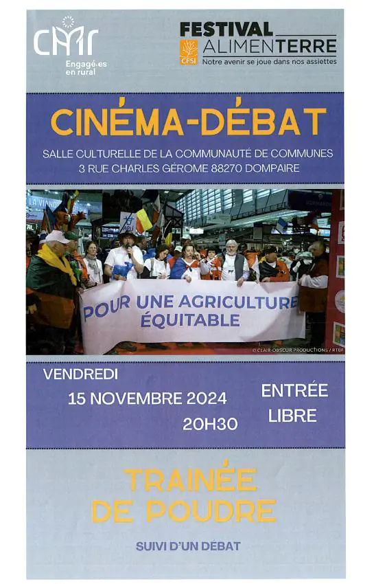 FESTIVAL ALIMENTERRE CINÉ DÉBAT TRAÎNÉE DE POUDRE